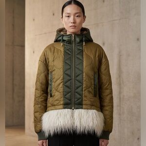 Diesel Quilted Jacket – Faux Fur Trim – Sherpa Hood Colorblock Utility Style